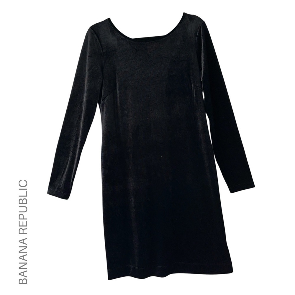 BANANA REPUBLIC NWOT BLACK STRETCH VELVET LONG SLEEVE V-BACK DRESS | MEDIUM